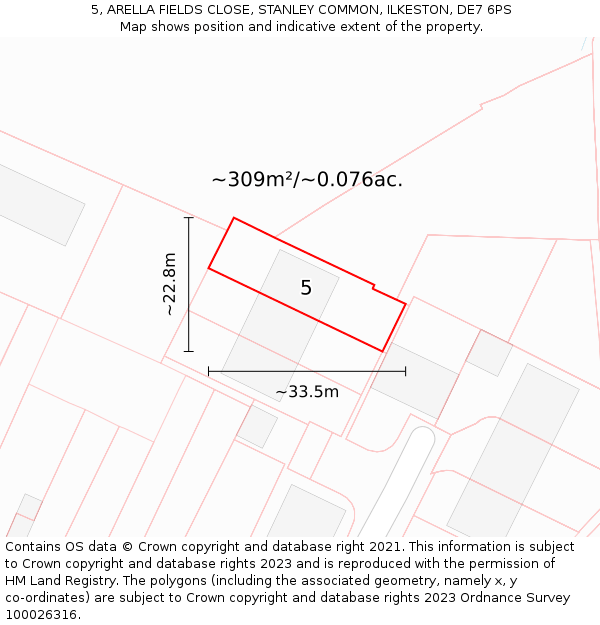 5, ARELLA FIELDS CLOSE, STANLEY COMMON, ILKESTON, DE7 6PS: Plot and title map