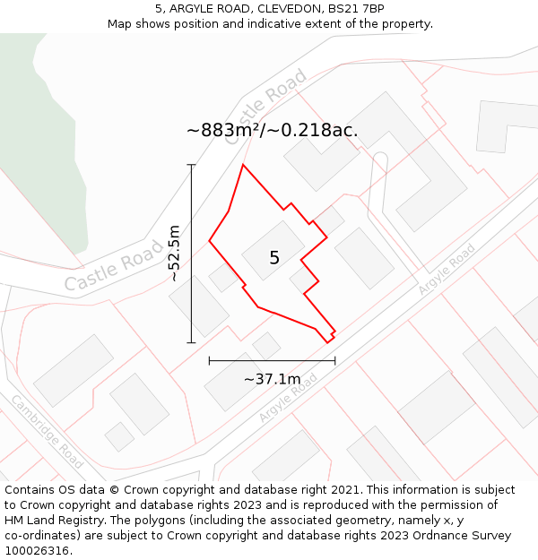 5, ARGYLE ROAD, CLEVEDON, BS21 7BP: Plot and title map