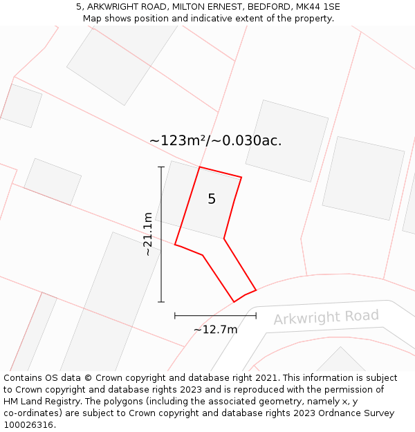 5, ARKWRIGHT ROAD, MILTON ERNEST, BEDFORD, MK44 1SE: Plot and title map