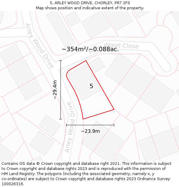 5, ARLEY WOOD DRIVE, CHORLEY, PR7 2FS: Plot and title map