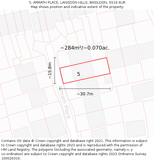 5, ARMATH PLACE, LANGDON HILLS, BASILDON, SS16 6UR: Plot and title map