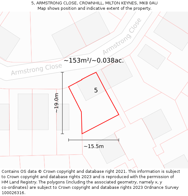 5, ARMSTRONG CLOSE, CROWNHILL, MILTON KEYNES, MK8 0AU: Plot and title map