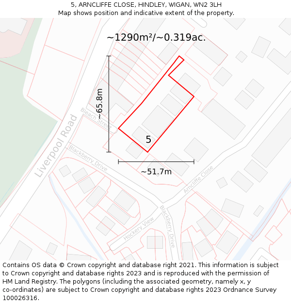 5, ARNCLIFFE CLOSE, HINDLEY, WIGAN, WN2 3LH: Plot and title map