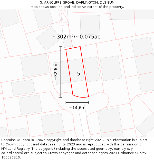 5, ARNCLIFFE GROVE, DARLINGTON, DL3 8UN: Plot and title map