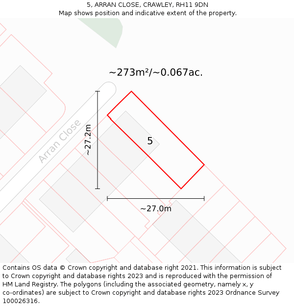 5, ARRAN CLOSE, CRAWLEY, RH11 9DN: Plot and title map