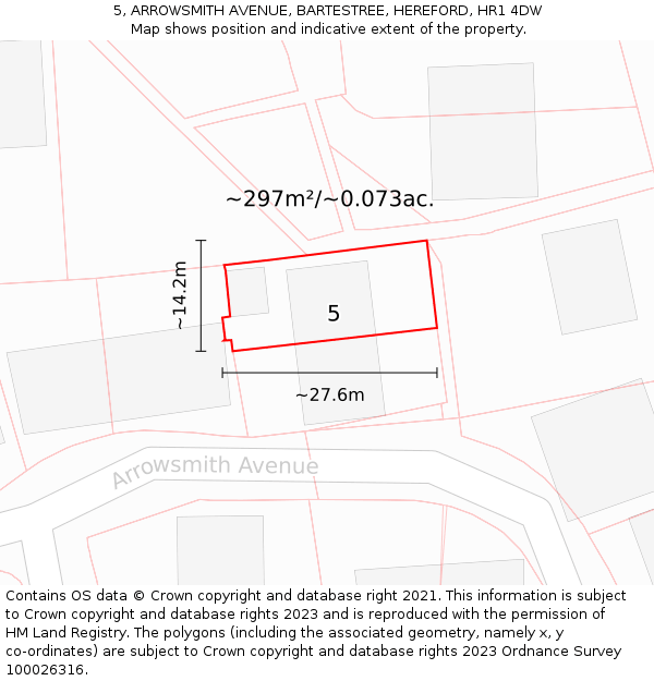 5, ARROWSMITH AVENUE, BARTESTREE, HEREFORD, HR1 4DW: Plot and title map