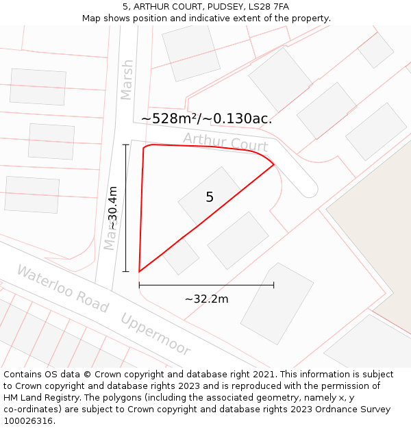 5, ARTHUR COURT, PUDSEY, LS28 7FA: Plot and title map