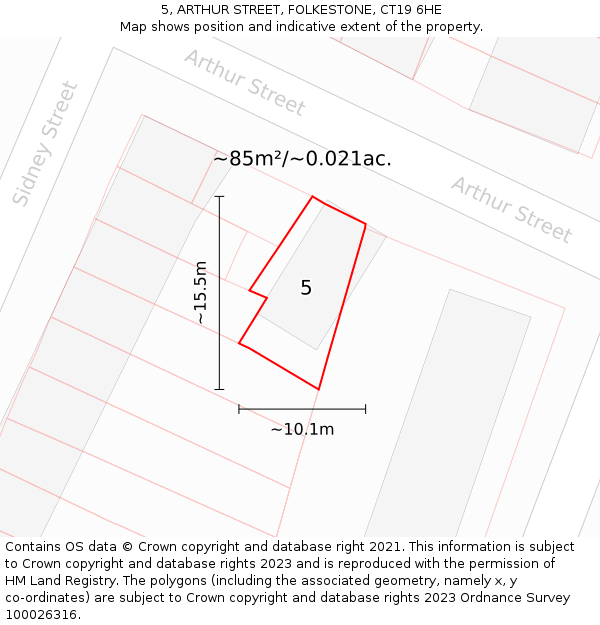 5, ARTHUR STREET, FOLKESTONE, CT19 6HE: Plot and title map