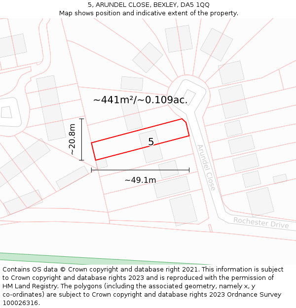 5, ARUNDEL CLOSE, BEXLEY, DA5 1QQ: Plot and title map