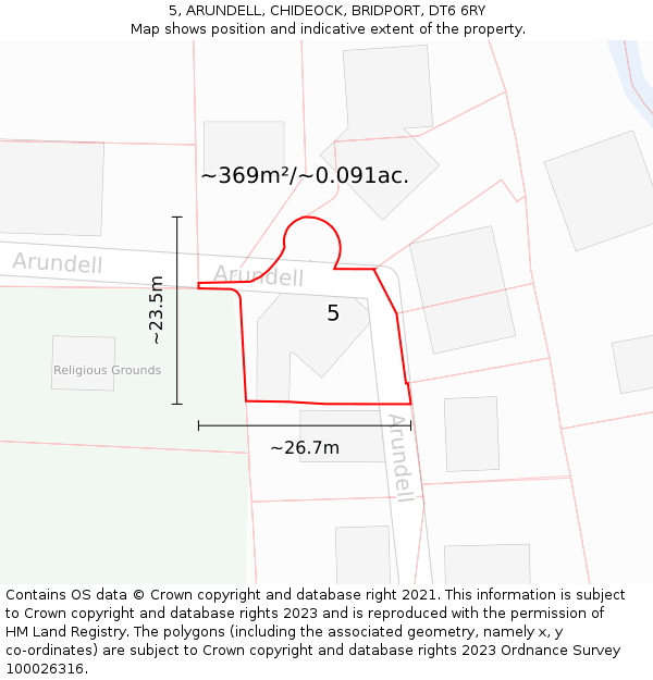 5, ARUNDELL, CHIDEOCK, BRIDPORT, DT6 6RY: Plot and title map