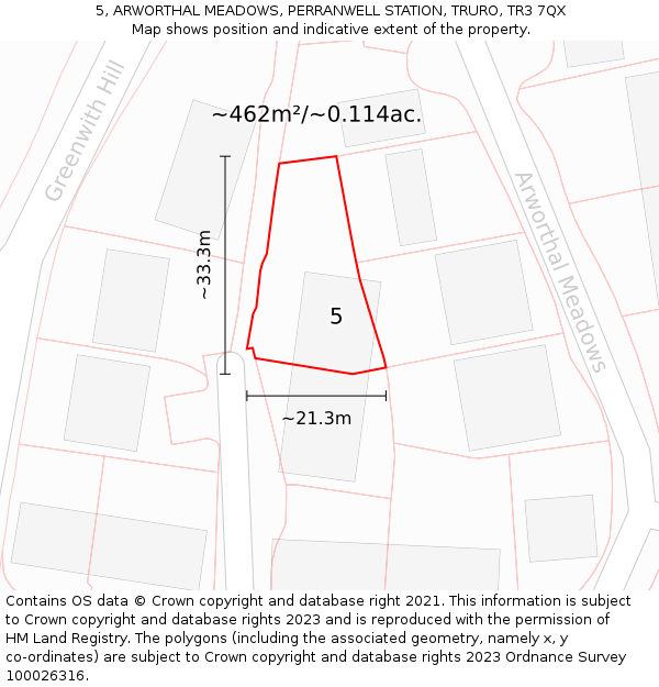 5, ARWORTHAL MEADOWS, PERRANWELL STATION, TRURO, TR3 7QX: Plot and title map