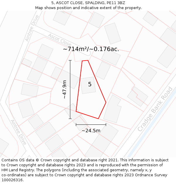 5, ASCOT CLOSE, SPALDING, PE11 3BZ: Plot and title map