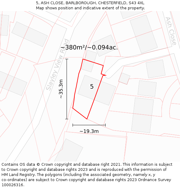 5, ASH CLOSE, BARLBOROUGH, CHESTERFIELD, S43 4XL: Plot and title map