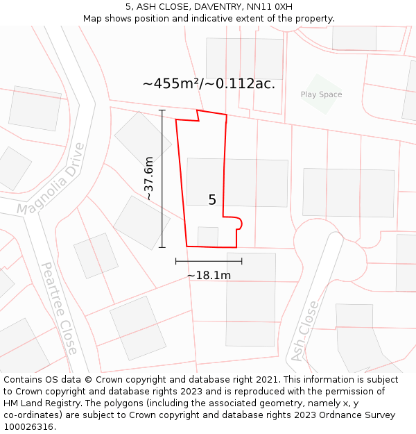 5, ASH CLOSE, DAVENTRY, NN11 0XH: Plot and title map