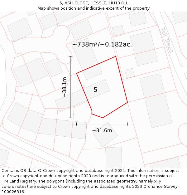 5, ASH CLOSE, HESSLE, HU13 0LL: Plot and title map