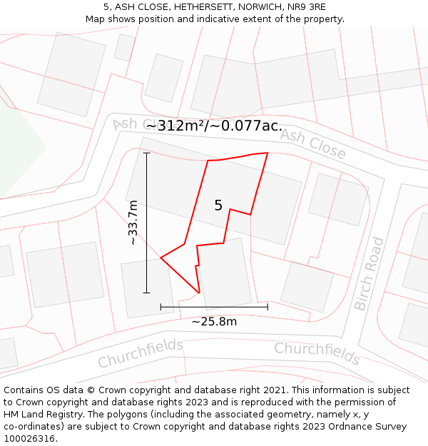 5, ASH CLOSE, HETHERSETT, NORWICH, NR9 3RE: Plot and title map