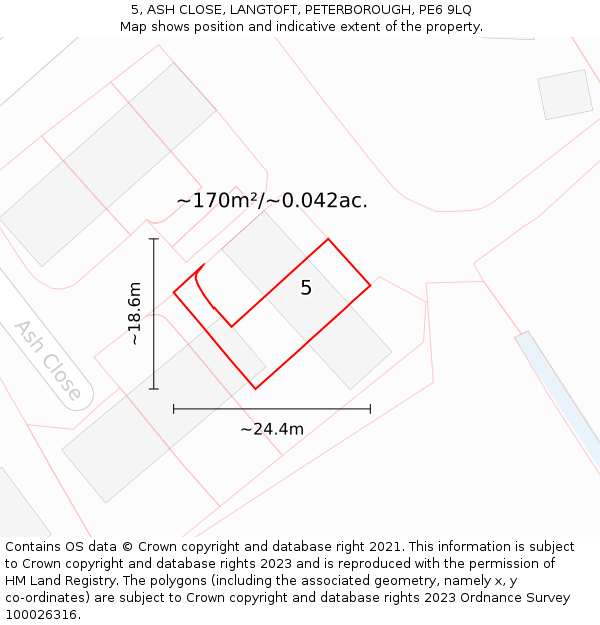5, ASH CLOSE, LANGTOFT, PETERBOROUGH, PE6 9LQ: Plot and title map