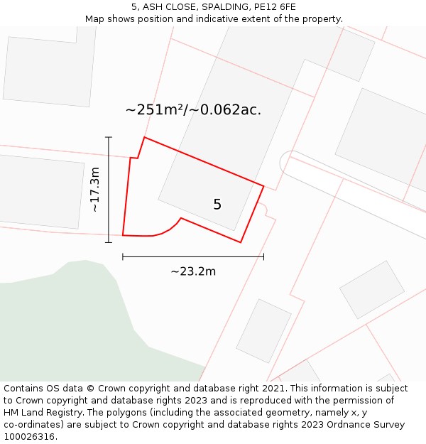 5, ASH CLOSE, SPALDING, PE12 6FE: Plot and title map