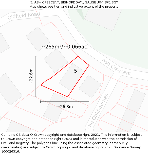 5, ASH CRESCENT, BISHOPDOWN, SALISBURY, SP1 3GY: Plot and title map