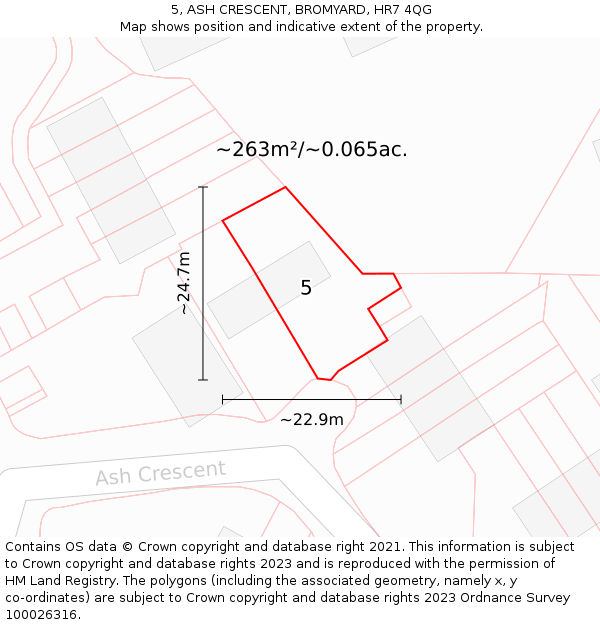 5, ASH CRESCENT, BROMYARD, HR7 4QG: Plot and title map