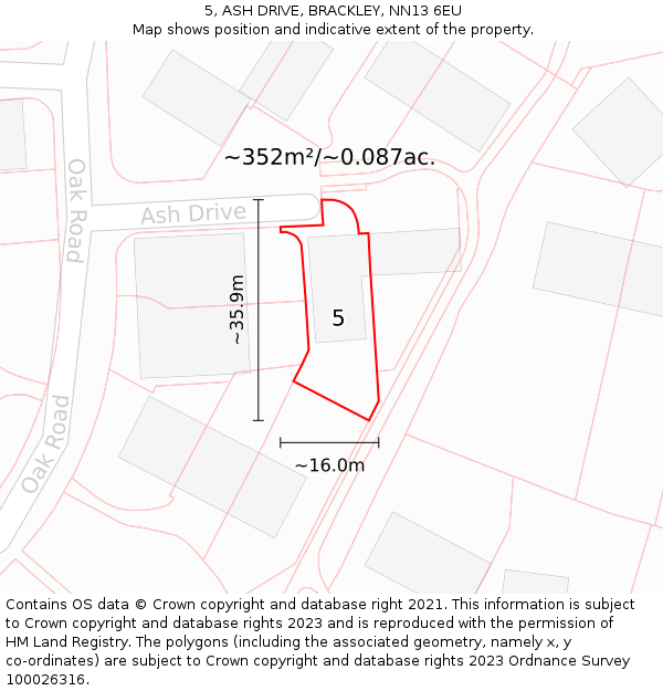 5, ASH DRIVE, BRACKLEY, NN13 6EU: Plot and title map