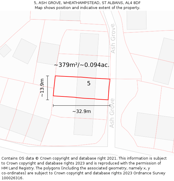 5, ASH GROVE, WHEATHAMPSTEAD, ST ALBANS, AL4 8DF: Plot and title map