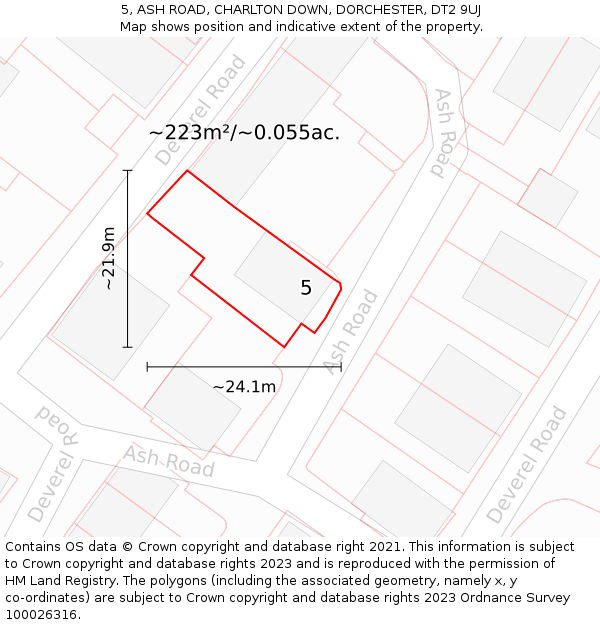 5, ASH ROAD, CHARLTON DOWN, DORCHESTER, DT2 9UJ: Plot and title map