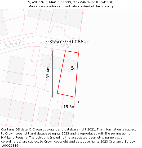 5, ASH VALE, MAPLE CROSS, RICKMANSWORTH, WD3 9UJ: Plot and title map