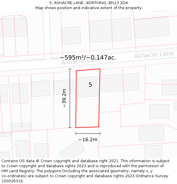 5, ASHACRE LANE, WORTHING, BN13 2DA: Plot and title map