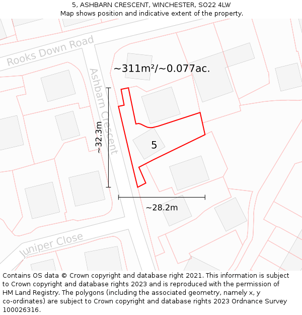 5, ASHBARN CRESCENT, WINCHESTER, SO22 4LW: Plot and title map
