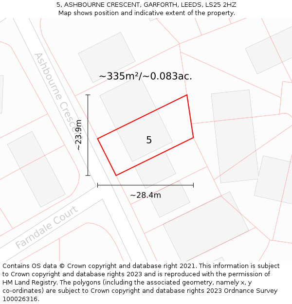 5, ASHBOURNE CRESCENT, GARFORTH, LEEDS, LS25 2HZ: Plot and title map