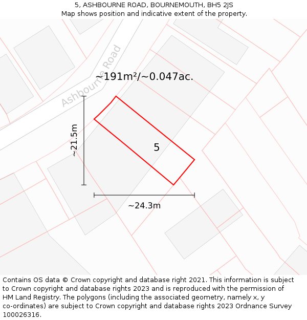 5, ASHBOURNE ROAD, BOURNEMOUTH, BH5 2JS: Plot and title map