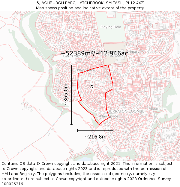 5, ASHBURGH PARC, LATCHBROOK, SALTASH, PL12 4XZ: Plot and title map