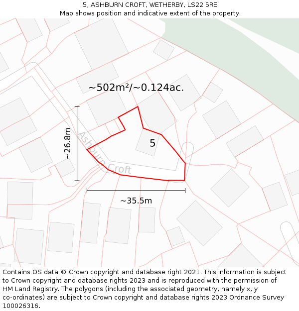 5, ASHBURN CROFT, WETHERBY, LS22 5RE: Plot and title map