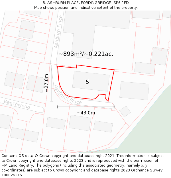 5, ASHBURN PLACE, FORDINGBRIDGE, SP6 1FD: Plot and title map