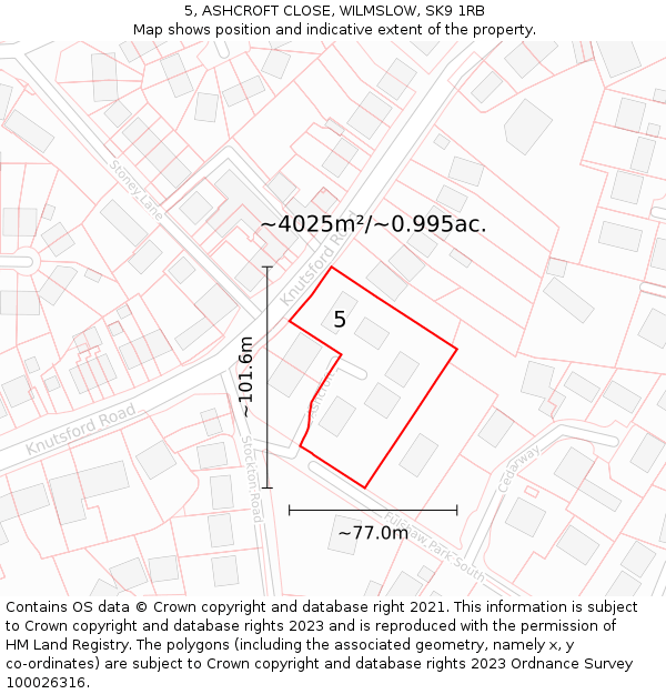 5, ASHCROFT CLOSE, WILMSLOW, SK9 1RB: Plot and title map