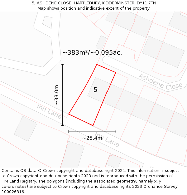 5, ASHDENE CLOSE, HARTLEBURY, KIDDERMINSTER, DY11 7TN: Plot and title map