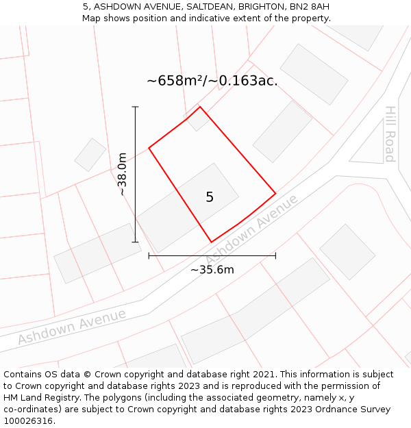 5, ASHDOWN AVENUE, SALTDEAN, BRIGHTON, BN2 8AH: Plot and title map