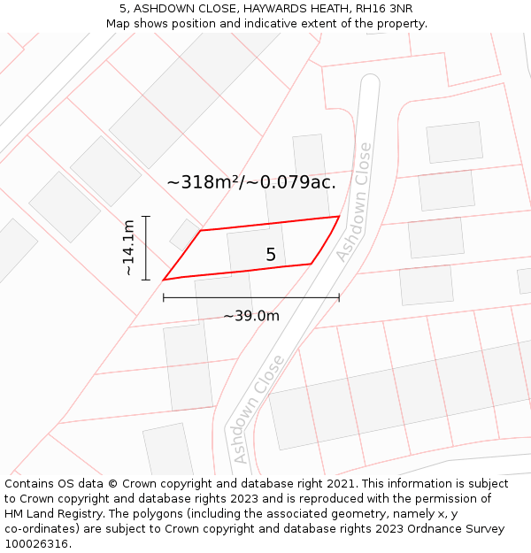 5, ASHDOWN CLOSE, HAYWARDS HEATH, RH16 3NR: Plot and title map