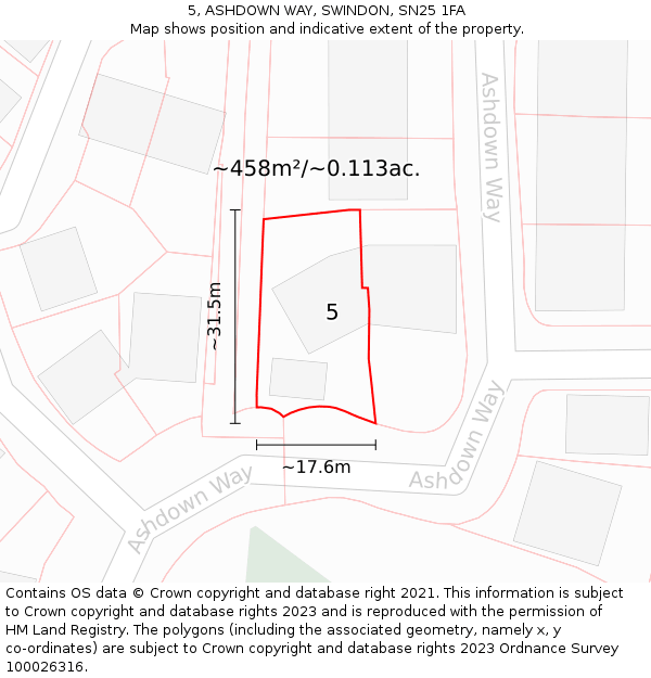 5, ASHDOWN WAY, SWINDON, SN25 1FA: Plot and title map