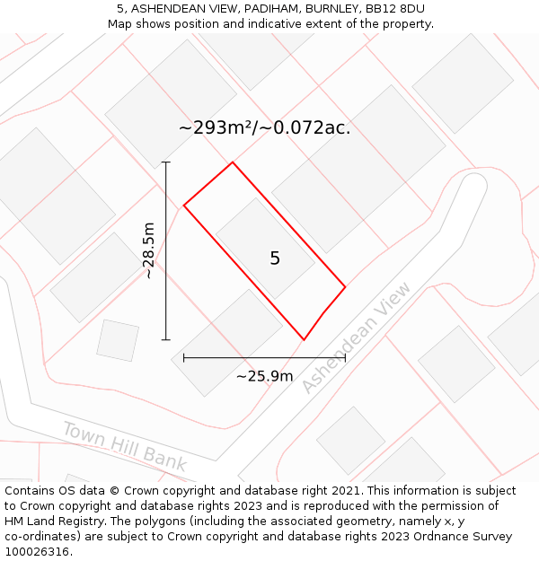 5, ASHENDEAN VIEW, PADIHAM, BURNLEY, BB12 8DU: Plot and title map