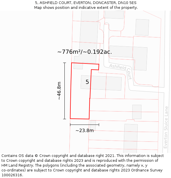 5, ASHFIELD COURT, EVERTON, DONCASTER, DN10 5ES: Plot and title map