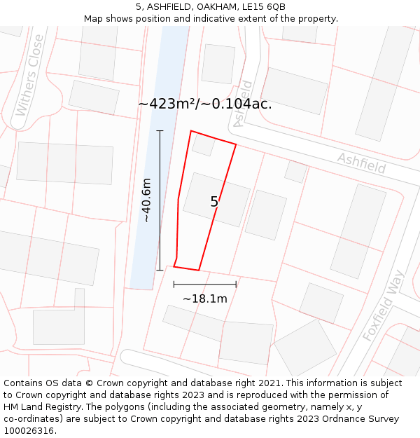 5, ASHFIELD, OAKHAM, LE15 6QB: Plot and title map