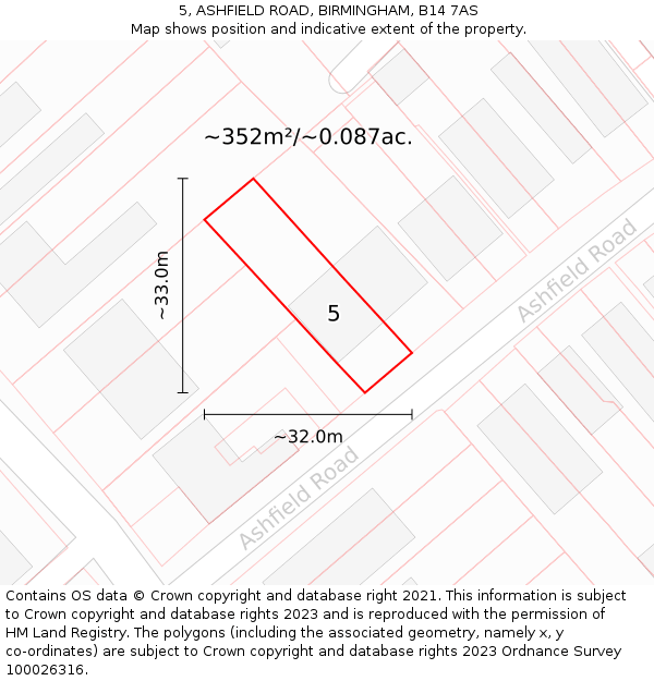 5, ASHFIELD ROAD, BIRMINGHAM, B14 7AS: Plot and title map