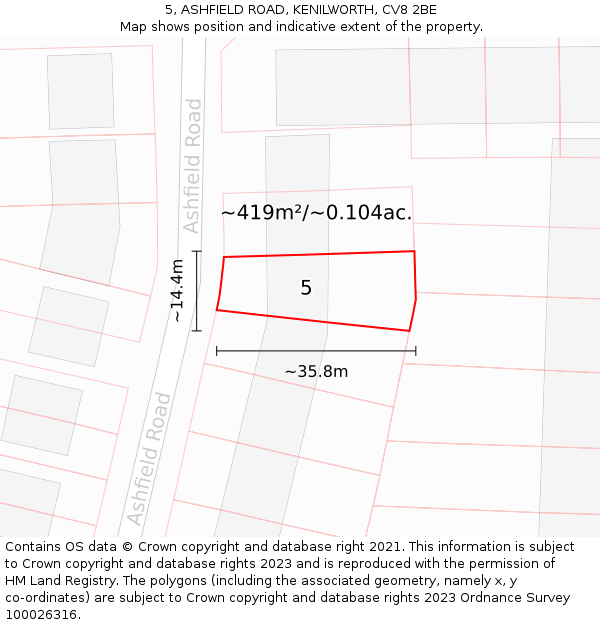 5, ASHFIELD ROAD, KENILWORTH, CV8 2BE: Plot and title map