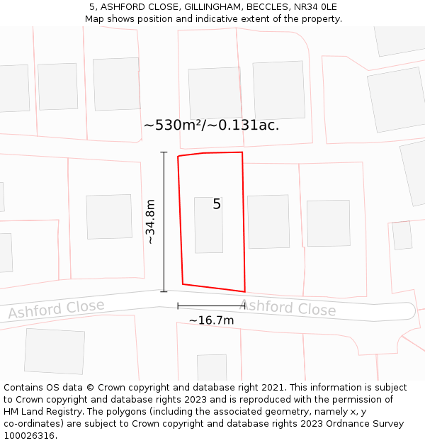 5, ASHFORD CLOSE, GILLINGHAM, BECCLES, NR34 0LE: Plot and title map
