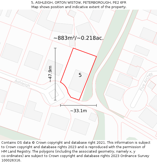 5, ASHLEIGH, ORTON WISTOW, PETERBOROUGH, PE2 6FR: Plot and title map