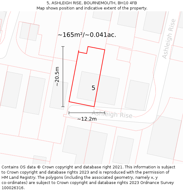 5, ASHLEIGH RISE, BOURNEMOUTH, BH10 4FB: Plot and title map
