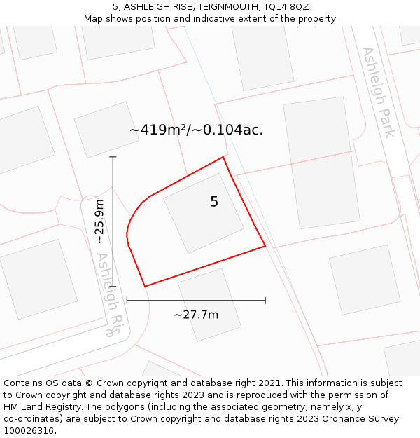 5, ASHLEIGH RISE, TEIGNMOUTH, TQ14 8QZ: Plot and title map