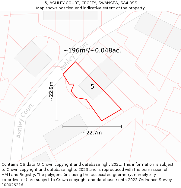 5, ASHLEY COURT, CROFTY, SWANSEA, SA4 3SS: Plot and title map